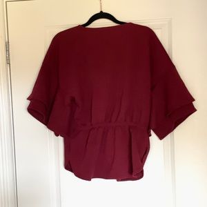 Maroon Flutter Sleeve Top From Anthropologie